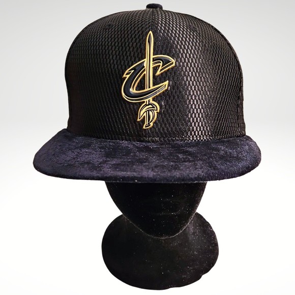 Cleveland Cavaliers New Era 59FIFTY Fitted 7 1/8 Hat Black Suede Gold Under Bill - Picture 1 of 10